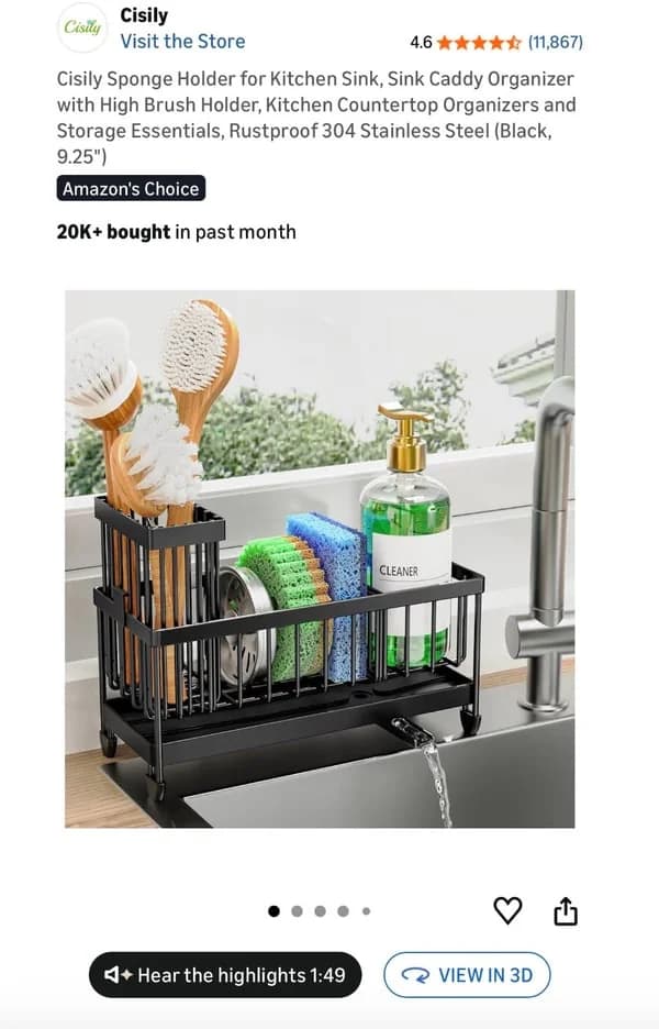 Amazon Home & Kitchen product with View in 3D