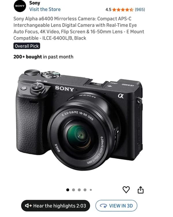 Amazon Electronics listing with View in 3D